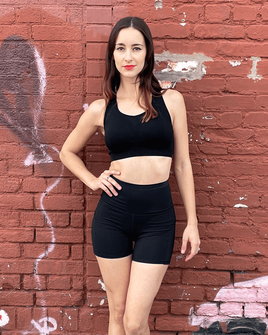 Jolie High-Waisted Athletic Shorts with Hip Pockets | Black Lavender