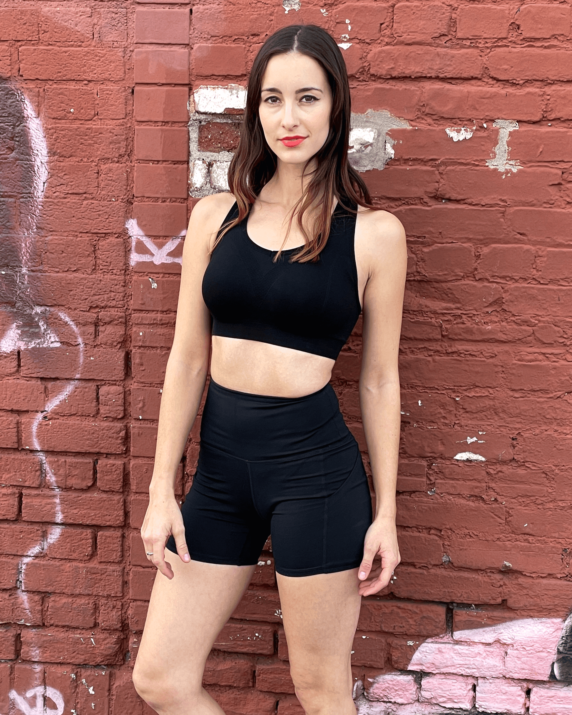 Jolie High-Waisted Athletic Shorts with Hip Pockets | Black Lavender
