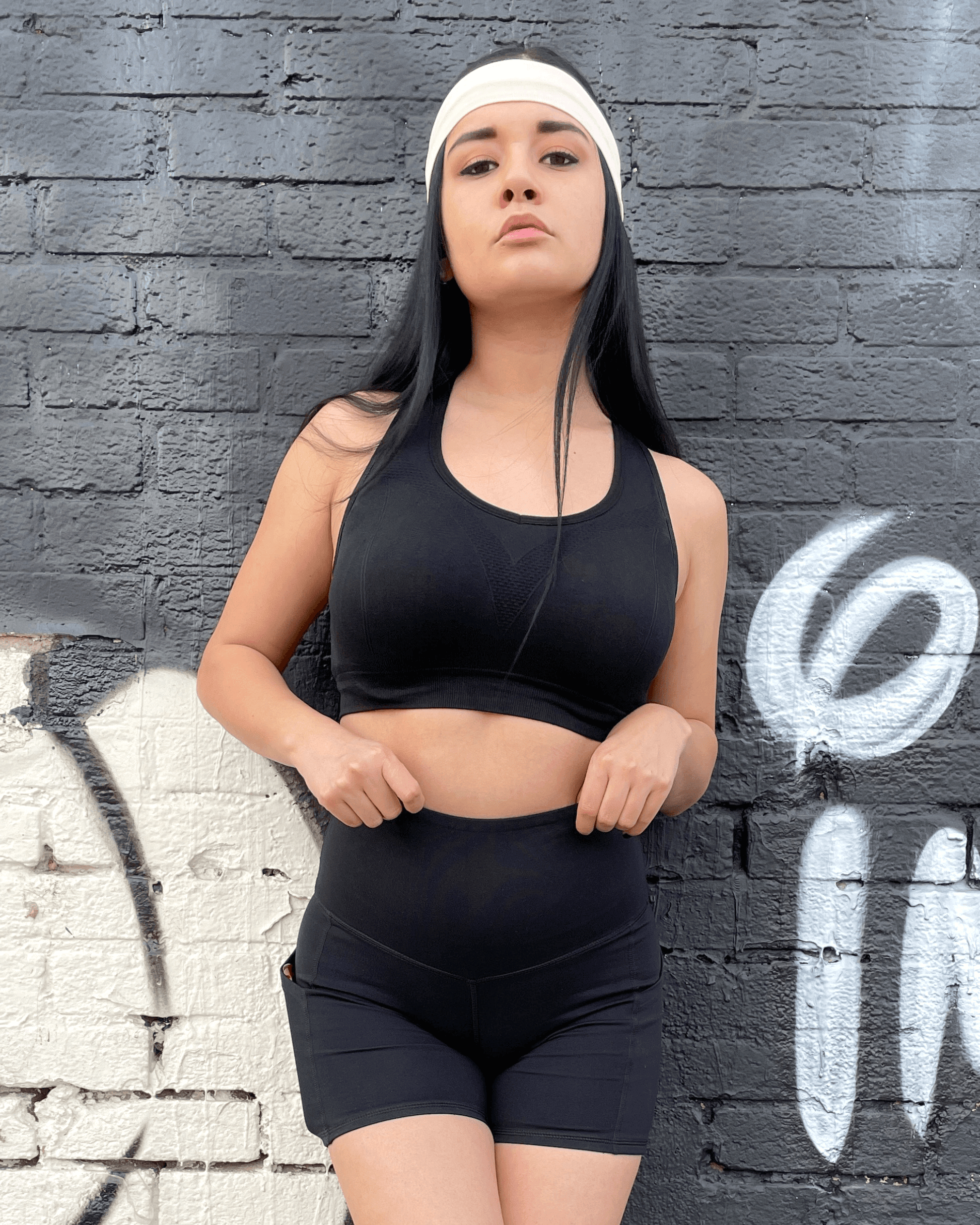 Jolie High-Waisted Athletic Shorts with Hip Pockets | Black Lavender
