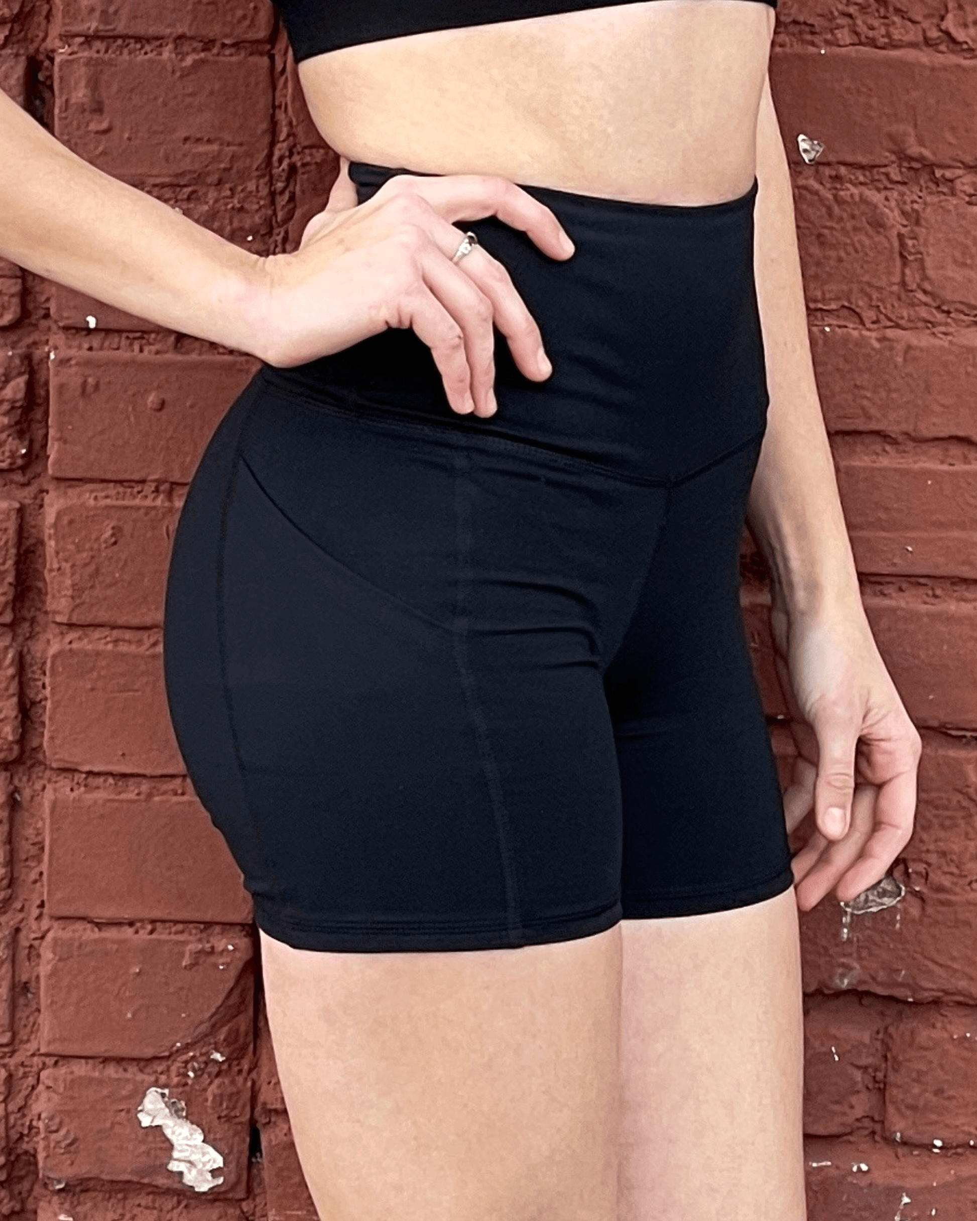 Jolie High-Waisted Athletic Shorts with Hip Pockets | Black Lavender