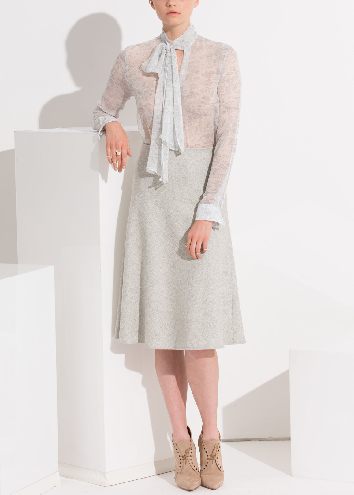 High Waisted Wool Knit Midi Skirt In Heather Grey | Lemon Hera
