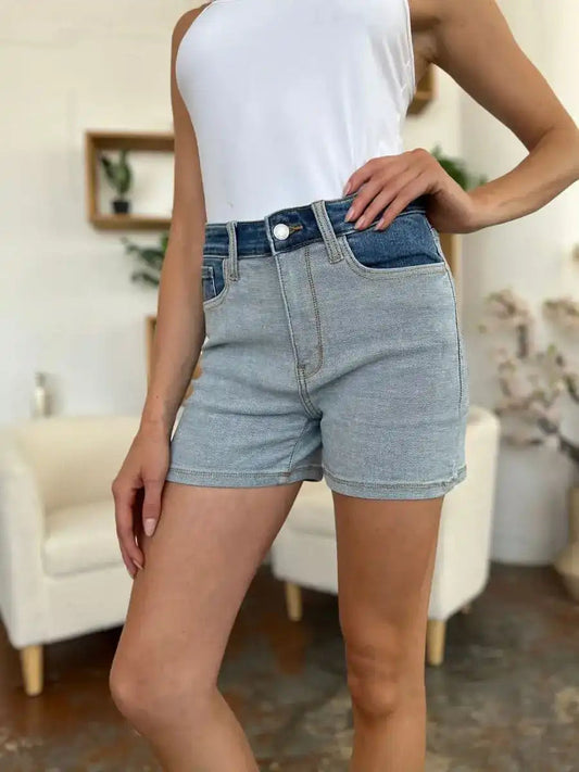 Judy Blue Color Block Denim Shorts 15256