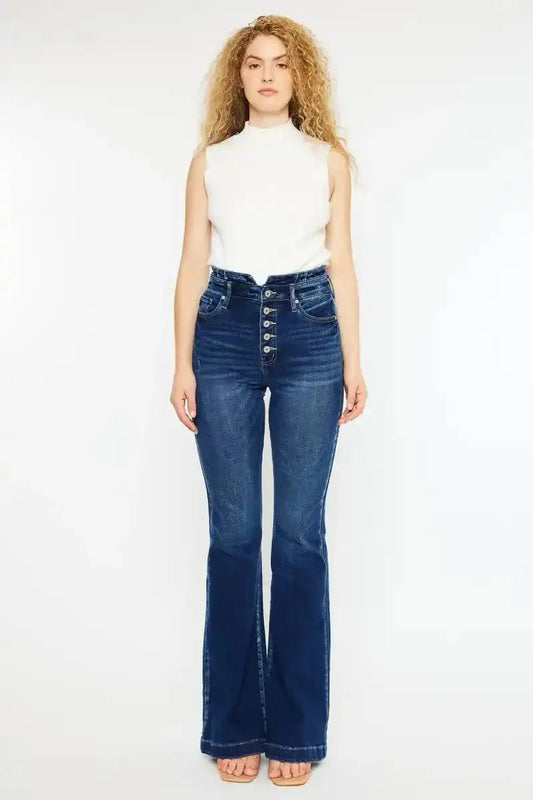 Kancan Button Fly High Rise Flare Jeans