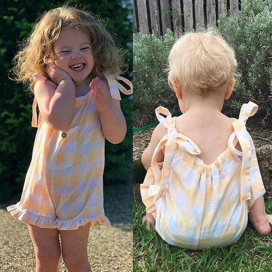 Kids Baby Girls Romper Summer Lovely Plaids Slip