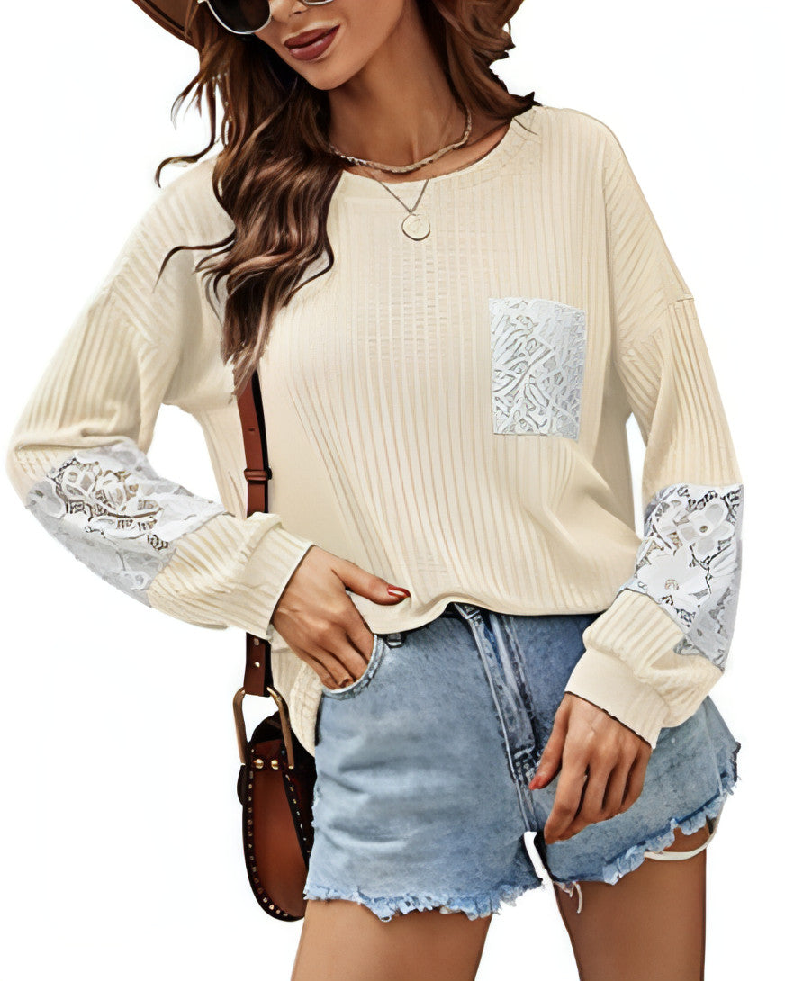 Lace Casual Women's Loose Patchwork Easy Matching Knitwear Women | Carmine Juneberry