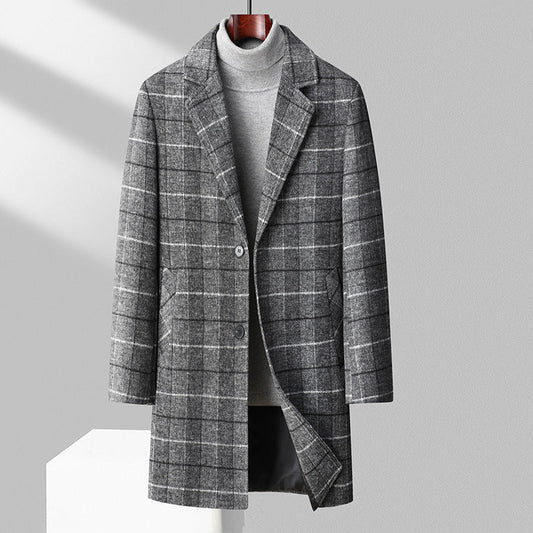 25 Edition – Men’s Wool-Blend Plaid Business Overcoat (Mid-Length)