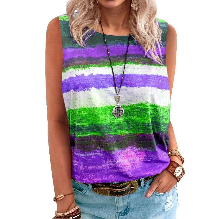 2021 New Summer  Women Clothing  Gradient Contrast Vest T-shirt for | Jade