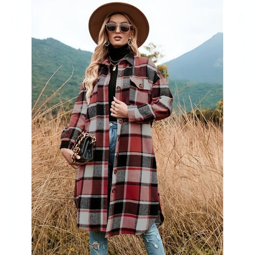 Coat Side Slit Lapel Loose Wool Women Jacket | Carmine Juneberry