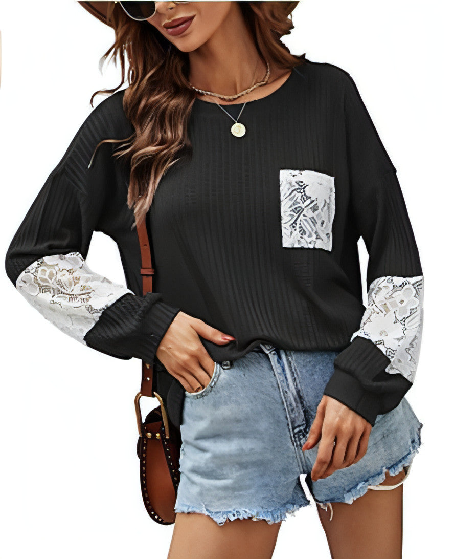 Lace Casual Women's Loose Patchwork Easy Matching Knitwear Women | Carmine Juneberry