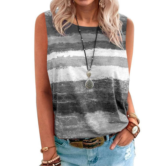 2021 New Summer  Women Clothing  Gradient Contrast Vest T-shirt for | Jade