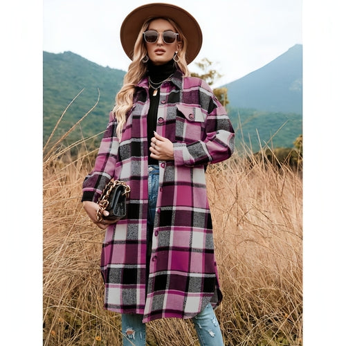 Coat Side Slit Lapel Loose Wool Women Jacket | Carmine Juneberry