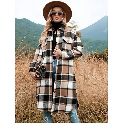 Coat Side Slit Lapel Loose Wool Women Jacket | Carmine Juneberry