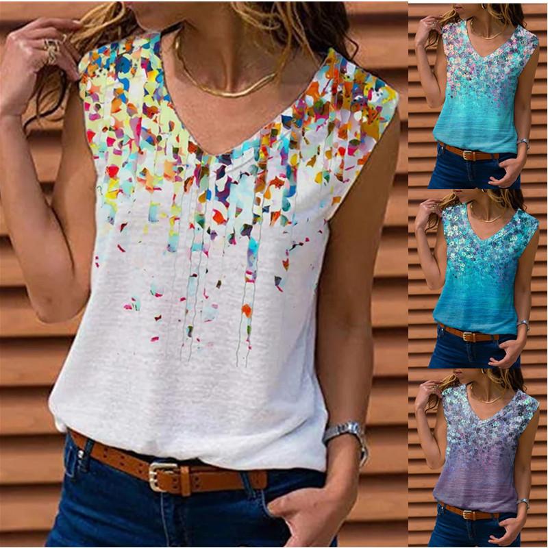 2021 Spring  New V-neck Printed Sleeveless Vest Women Top | Jade