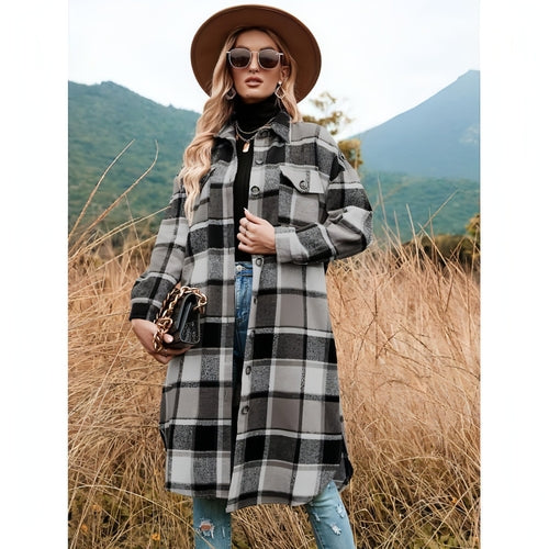 Coat Side Slit Lapel Loose Wool Women Jacket | Carmine Juneberry