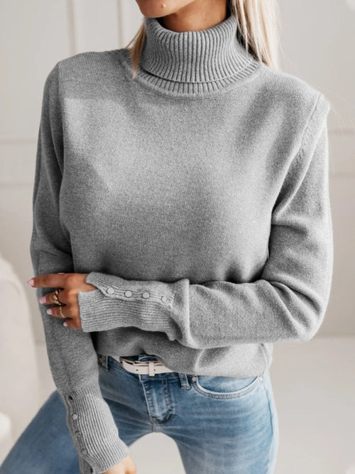 Women Elegant Fall Winter Lapels Knitwear Solid Color Buttons Pullover | Crimson Medea