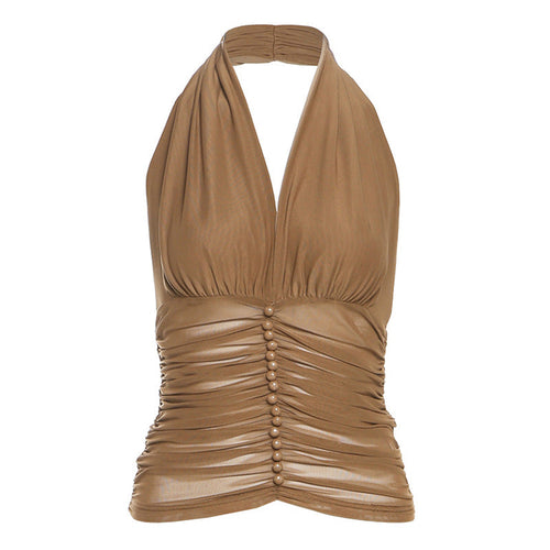 Summer Women Clothing Sexy V neck Halter Spaghetti Straps Vest Mesh | Crimson Medea