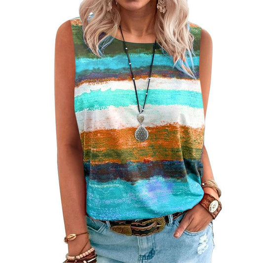 2021 New Summer  Women Clothing  Gradient Contrast Vest T-shirt for | Jade