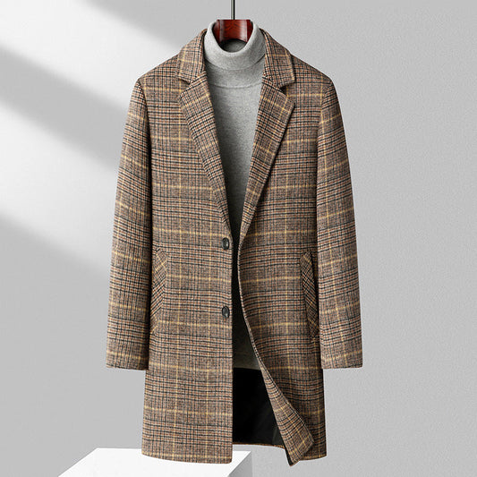 25 Edition – Men’s Wool-Blend Plaid Business Overcoat (Mid-Length)