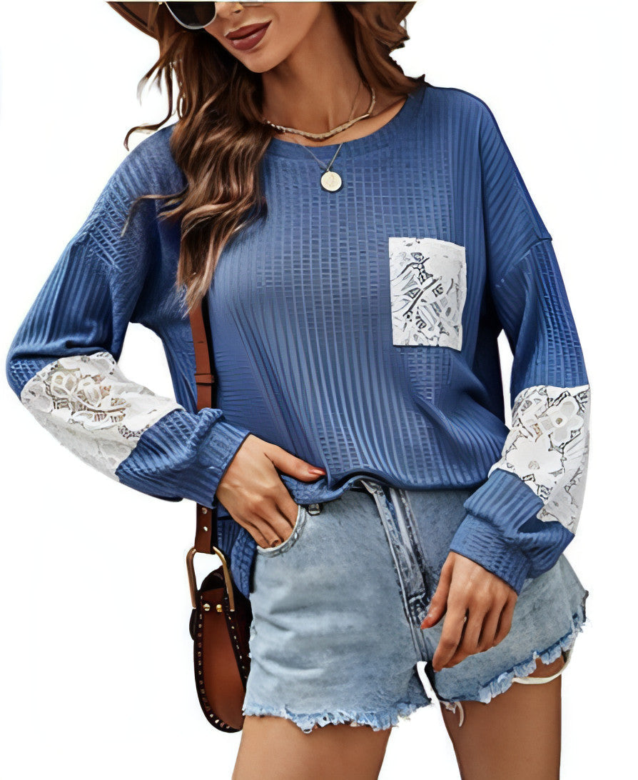 Lace Casual Women's Loose Patchwork Easy Matching Knitwear Women | Carmine Juneberry
