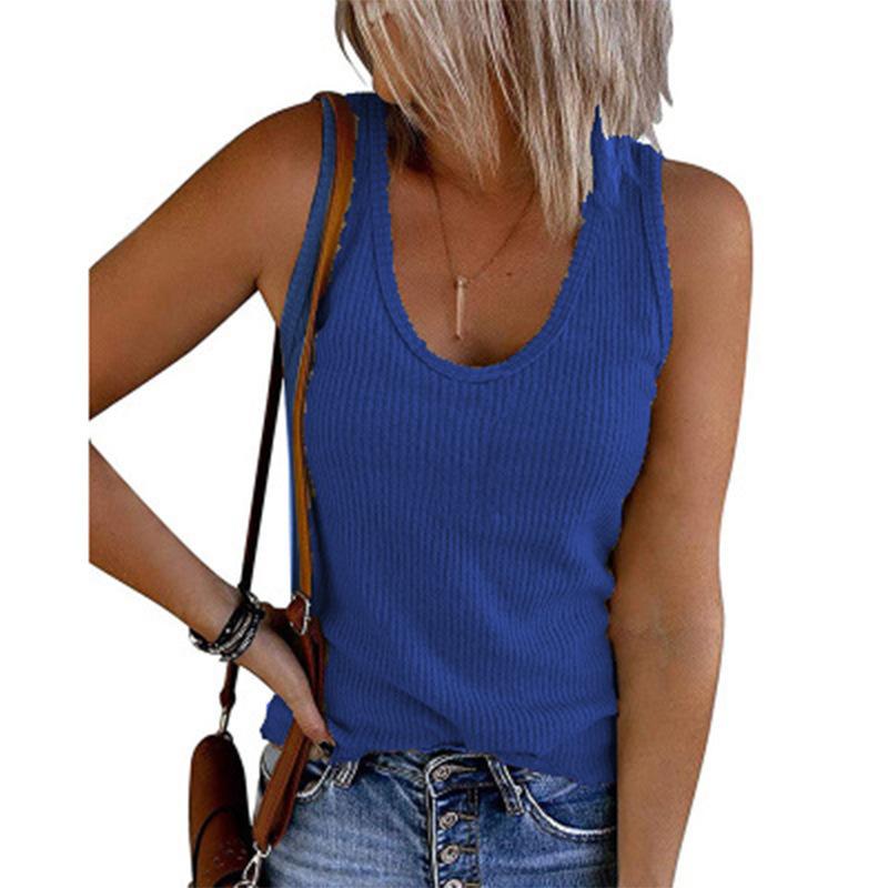 2021  Spring and Summer New Women Vest U-Neck Sleeveless Rib Knit | Jade