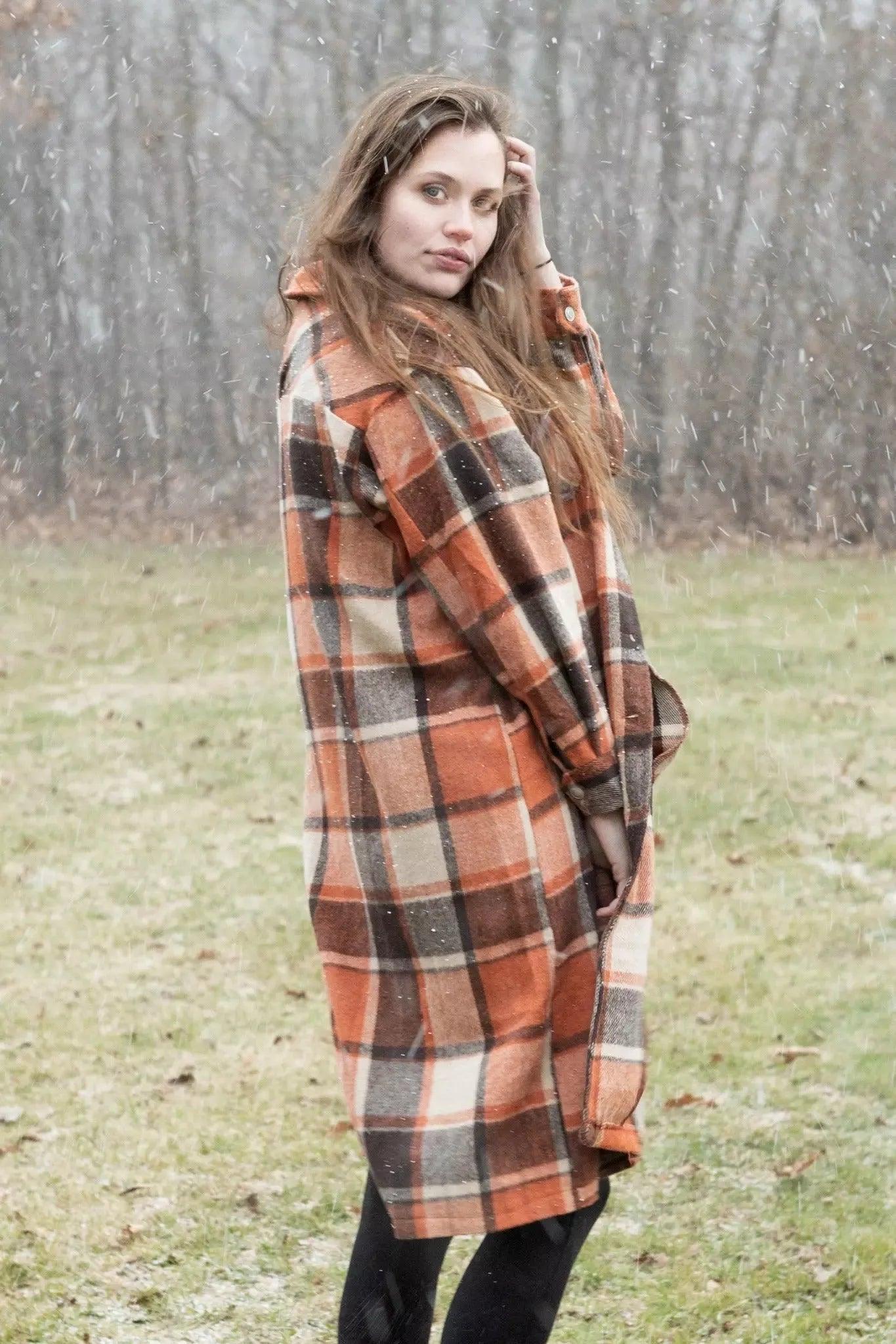 Oversized Plaid Long Shacket | Burgundy Perses