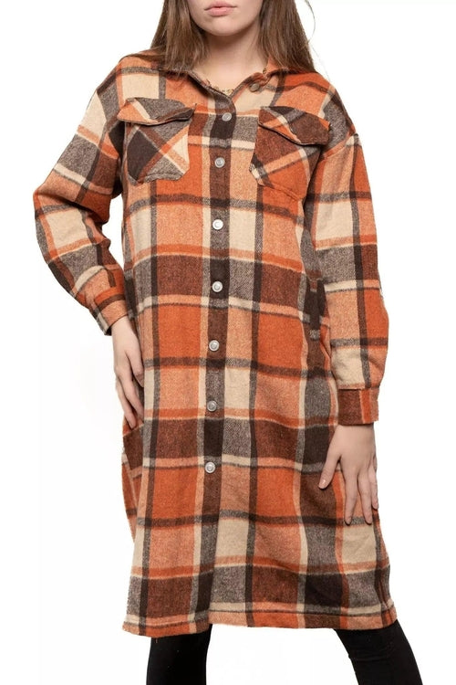 Oversized Plaid Long Shacket | Burgundy Perses