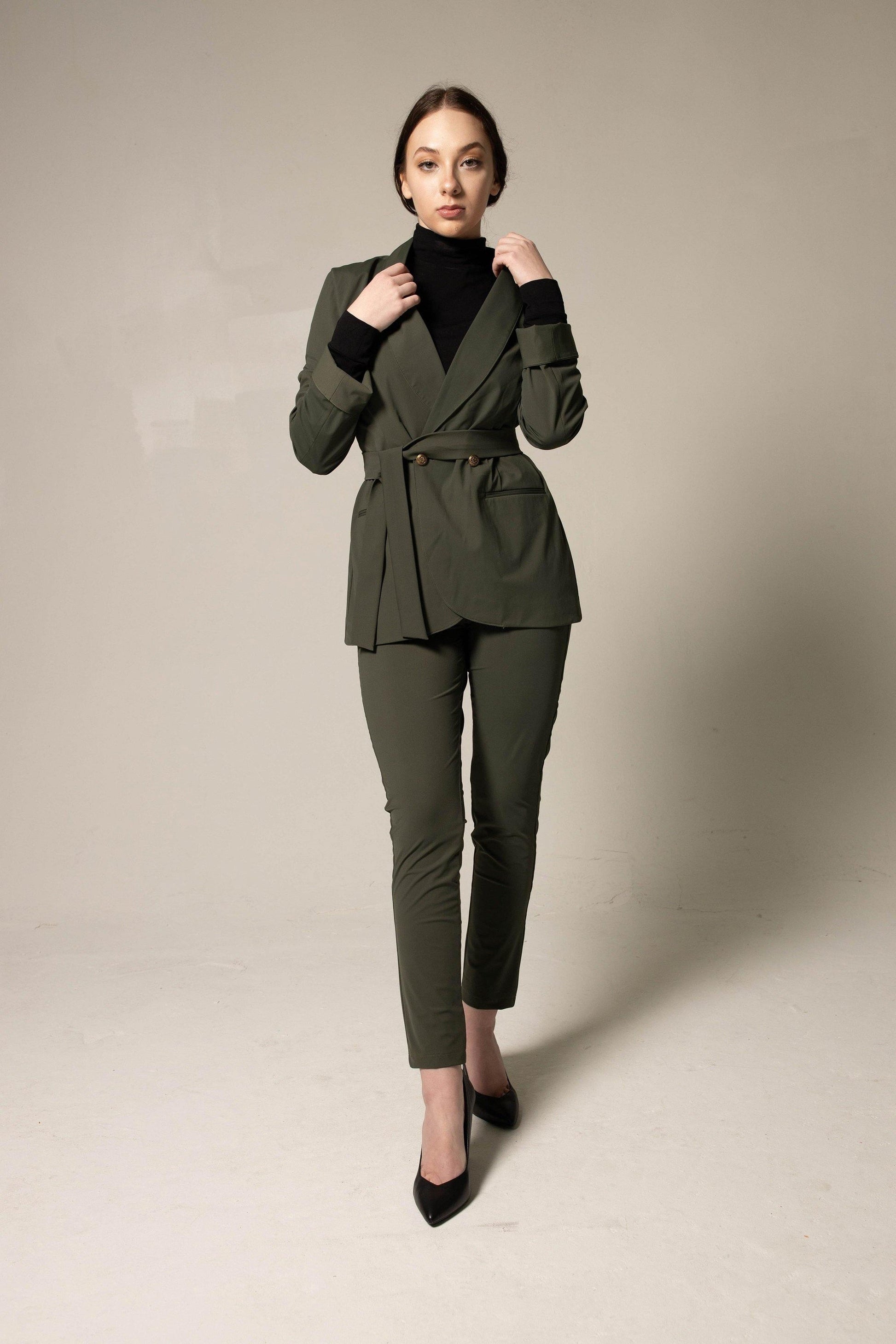 Women's Olive Blazer with Front Buttons – Tailored Blazer for Women | Mauve Daisy