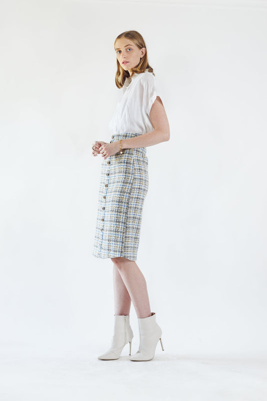 Luxe Plaid Tweed Pencil Skirt – Women’s Chic Tweed Skirt | Mauve Daisy