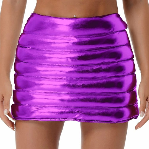 Womens Metallic Shiny Skirts Winter Warm A-Line Mini Skirt | Red Iphigenia