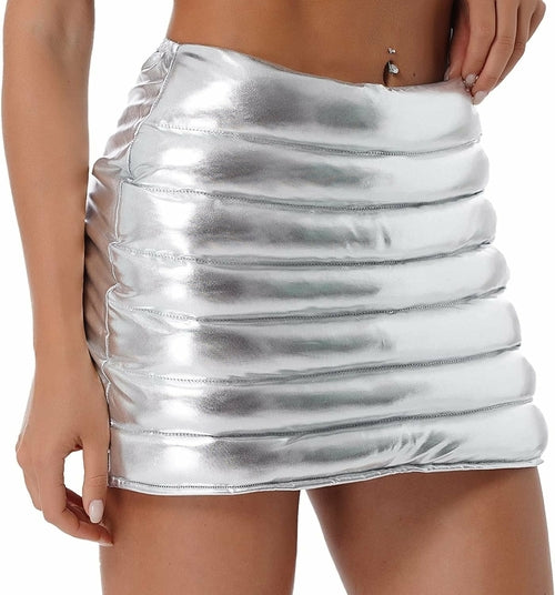 Womens Metallic Shiny Skirts Winter Warm A-Line Mini Skirt | Red Iphigenia