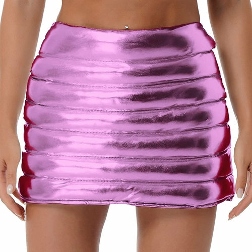 Womens Metallic Shiny Skirts Winter Warm A-Line Mini Skirt | Red Iphigenia