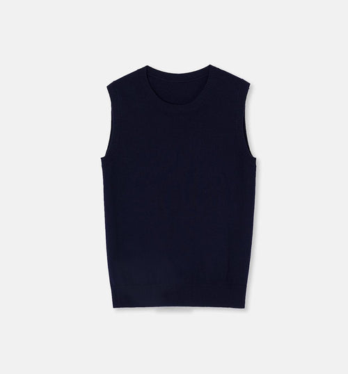 "Six Pence" round neck knitted sweater vest for women | Brown Coeus