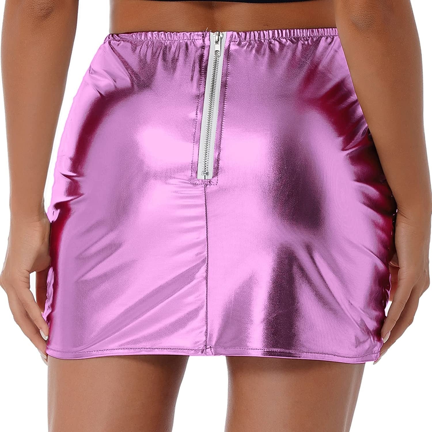Womens Metallic Shiny Skirts Winter Warm A-Line Mini Skirt | Red Iphigenia