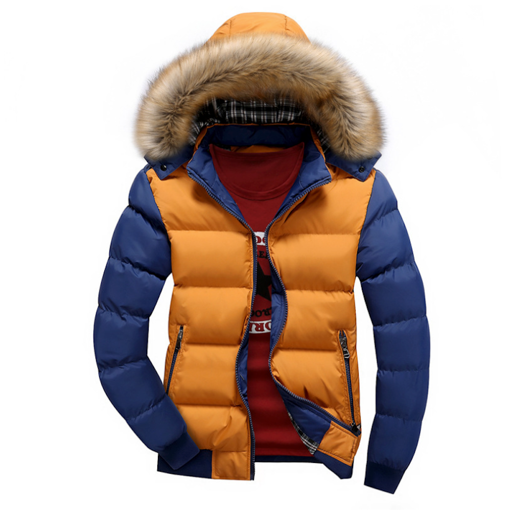 Mens Two Tone Puffer Jacket with Removable Hood | Yellow Pandora
