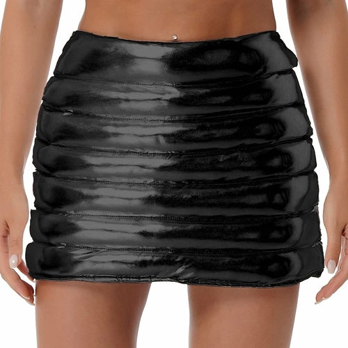Womens Metallic Shiny Skirts Winter Warm A-Line Mini Skirt | Red Iphigenia