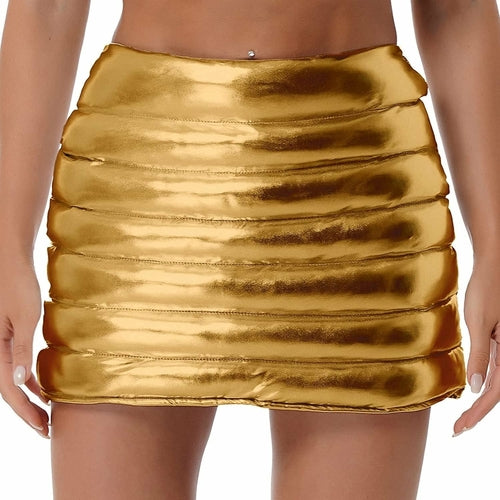 Womens Metallic Shiny Skirts Winter Warm A-Line Mini Skirt | Red Iphigenia