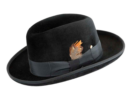 Black wide brim rabbit fur fedora hat