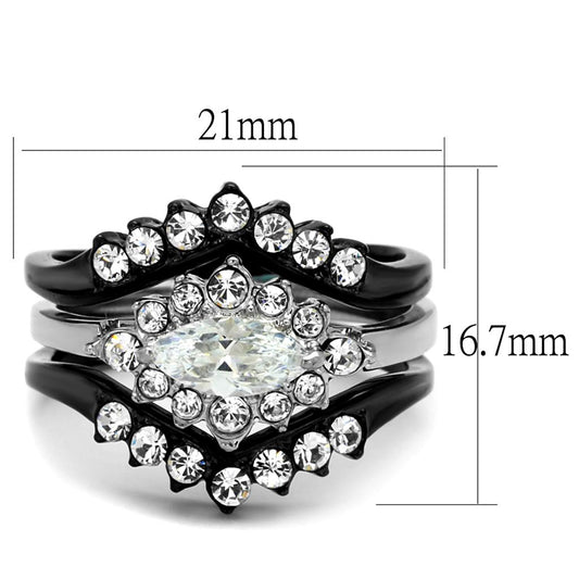 Two-Tone IP Black Stainless Steel Ring with AAA Grade CZ  in
