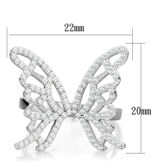 Rhodium 925 Sterling Silver Ring with AAA Grade CZ  in Clear