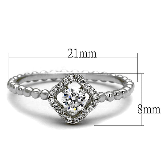 Rhodium 925 Sterling Silver Ring with AAA Grade CZ  in Clear