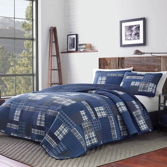 Twin Size 100-Percent Cotton Reversible 2 Piece Blue Patchwork Quilt