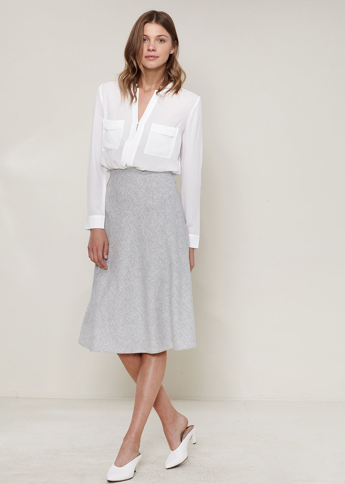 Ro & De Women's High Waisted Wool Knit Midi Skirt In Heather Grey | Lemon Hera