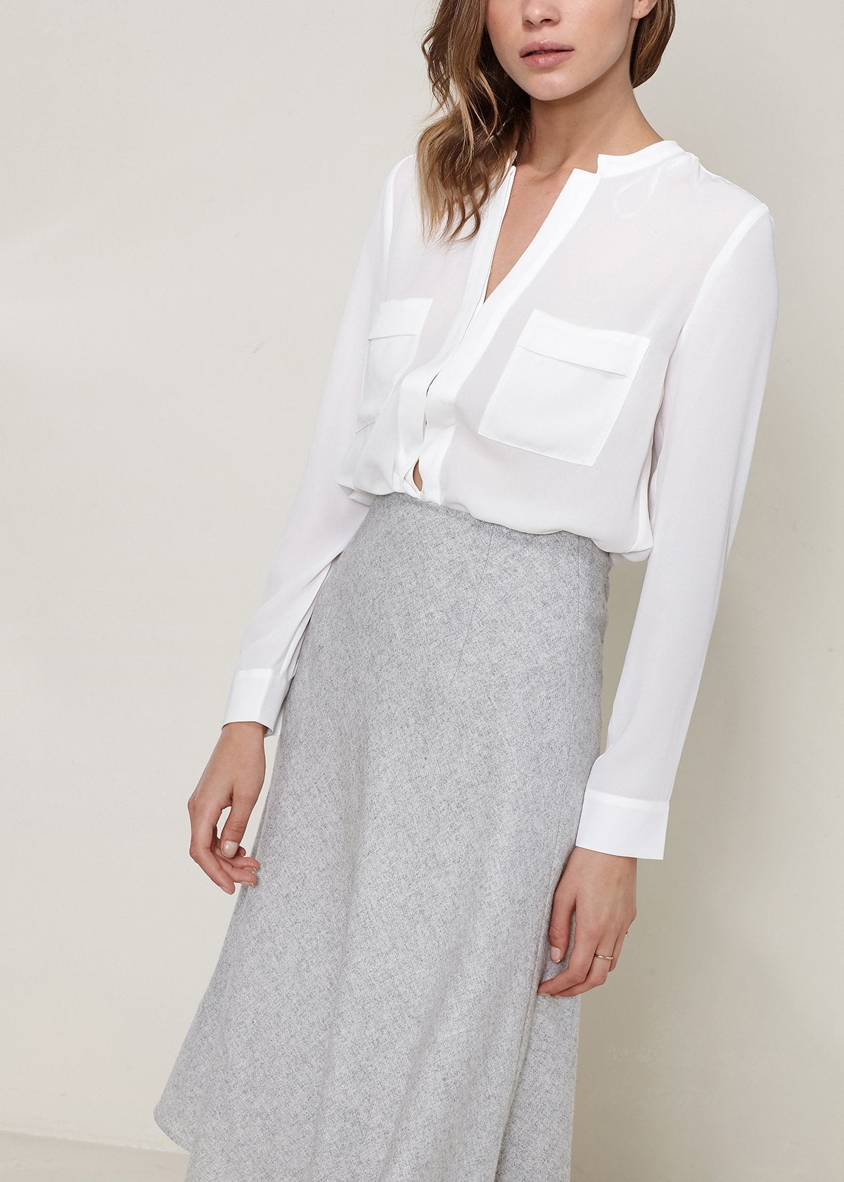 Ro & De Women's High Waisted Wool Knit Midi Skirt In Heather Grey | Lemon Hera