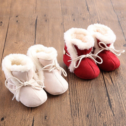 Winter Brand Red Cotton Baby Shoes With Fur infant
