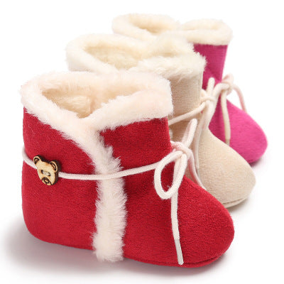 Winter Brand Red Cotton Baby Shoes With Fur infant