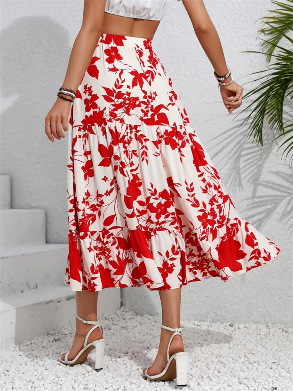 Ruffled Hem Printed Midi Skirt | Ruby Styx