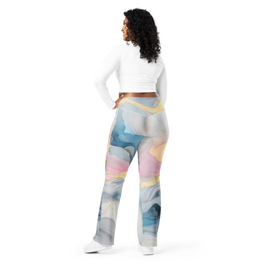 Womens Flare Leggings - Marble Cloud of Grey Pink Blue 72067 | Grey Coco