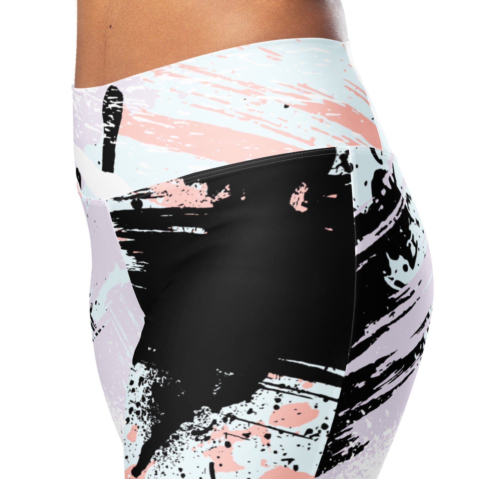 Womens Flare Leggings - Pink Black Abstract Print | Grey Coco