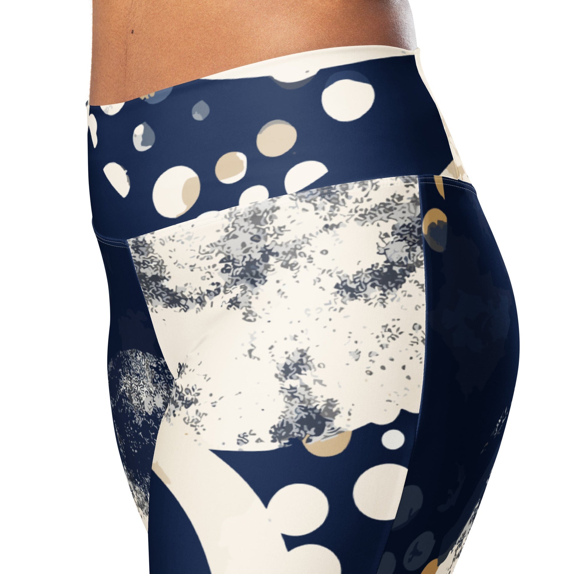 Womens Flare Leggings - Blue Beige Spotted Print | Grey Coco