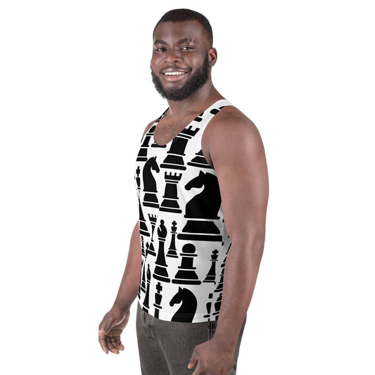 Mens Stretch Fit Tank Top - Black and White Chess Print